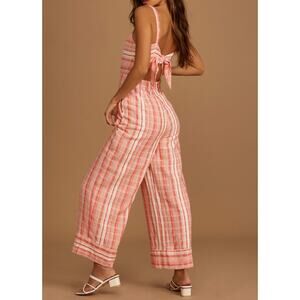 Lulus Sleeveless Coastal Living Red Striped Tie Back Wide Leg Jumpsuit Pink XS
